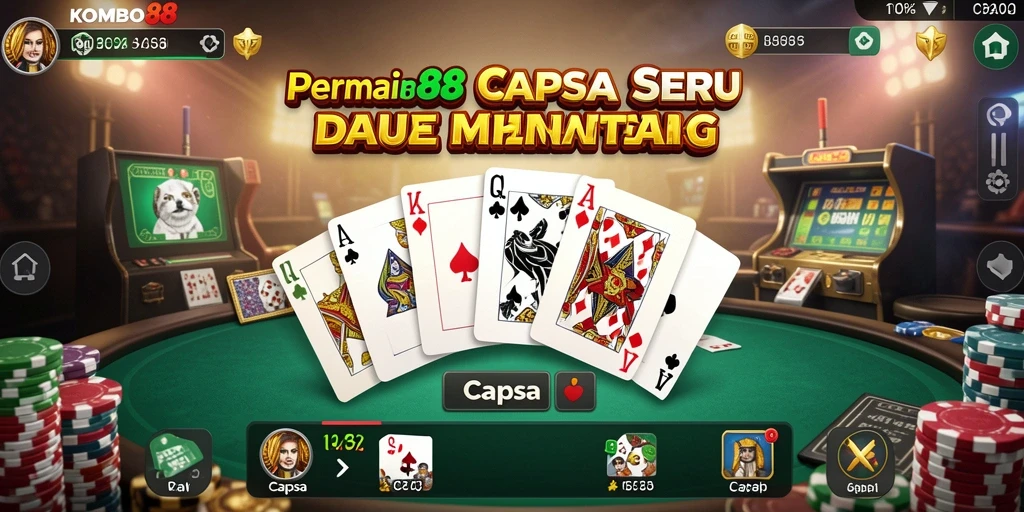 Screenshot utama KOMBO88 menampilkan antarmuka permainan Capsa yang menarik.