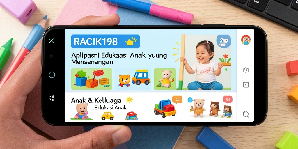 Tampilan antarmuka edukatif aplikasi RACIK198 untuk anak-anak.