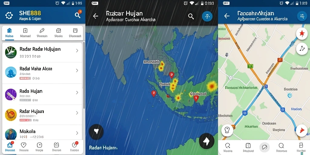 Tampilan antarmuka SHE888 dengan fitur Radar Hujan yang informatif.