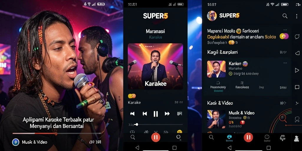 Antarmuka aplikasi SUPER5 yang sederhana dan menarik untuk Karaoke